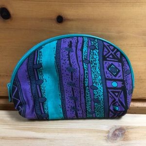 Vintage Geometric 80’s Style Makeup Pouch Mirror Lipstick Carrier Hand Bag